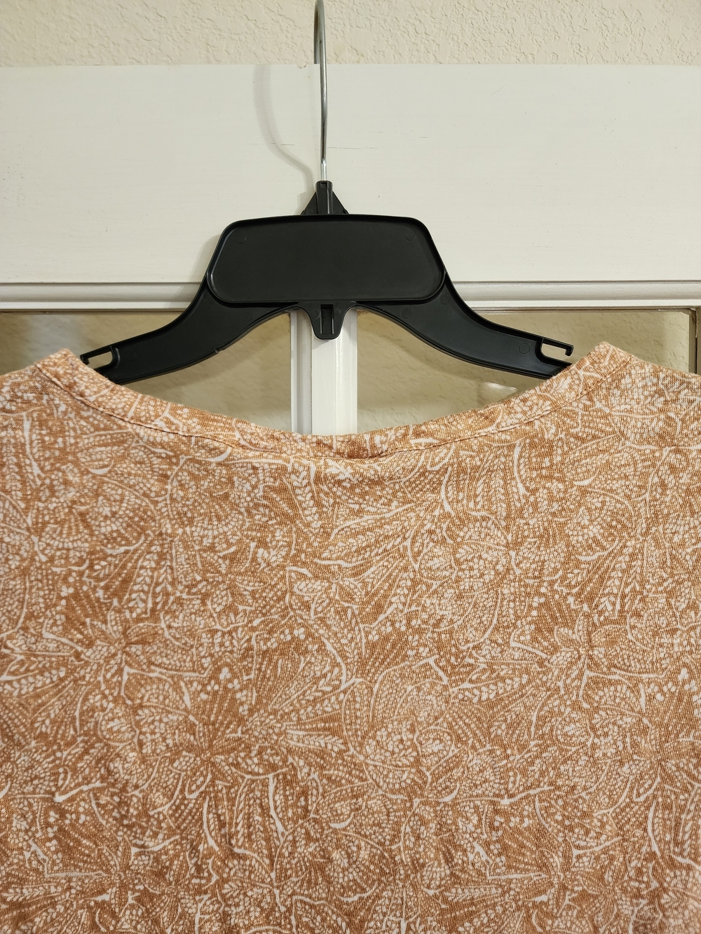 Nicole Miller Linen Top L Peachy Tan Floral Boxy Crop Cap Sleeve - Picture 6 of 10